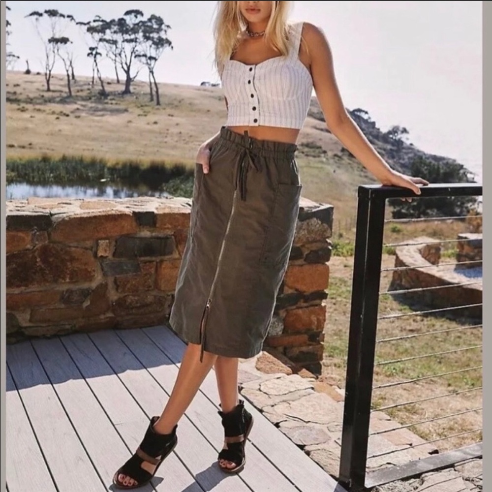 Free People Just the Girl Utility MIDI Skirt